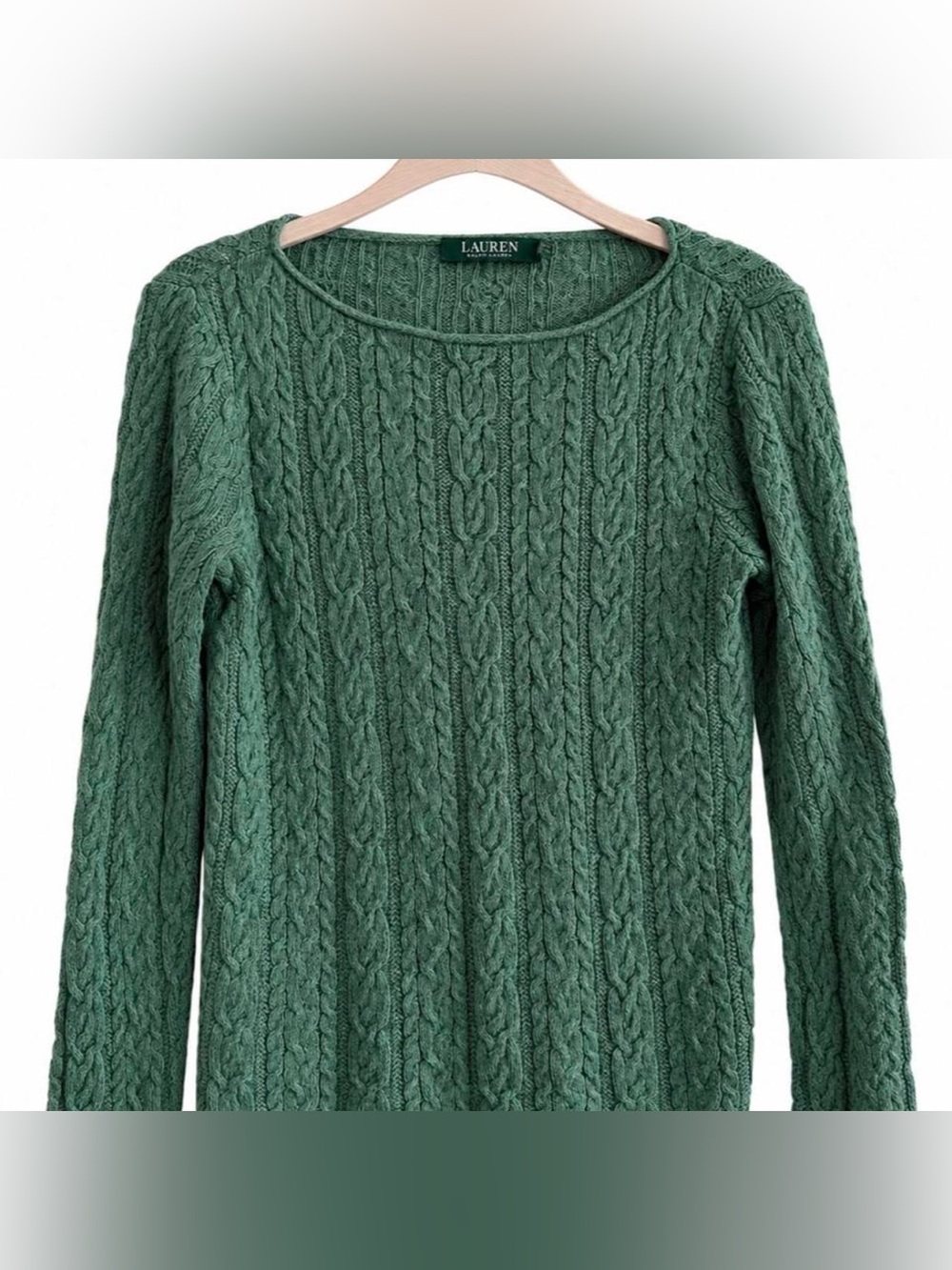Lauren Ralph Lauren Green Cable Crewneck Sweater